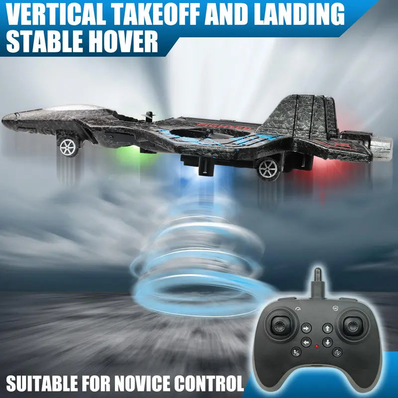 Remote Control RC Fighter Jet Drone with 360° Flips, LED Lights and Vertical Takeoff