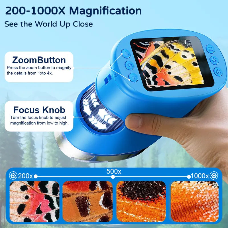1000X Handheld Kids Microscope with 4K 2.0-inch Screen, Photo & Video Camera