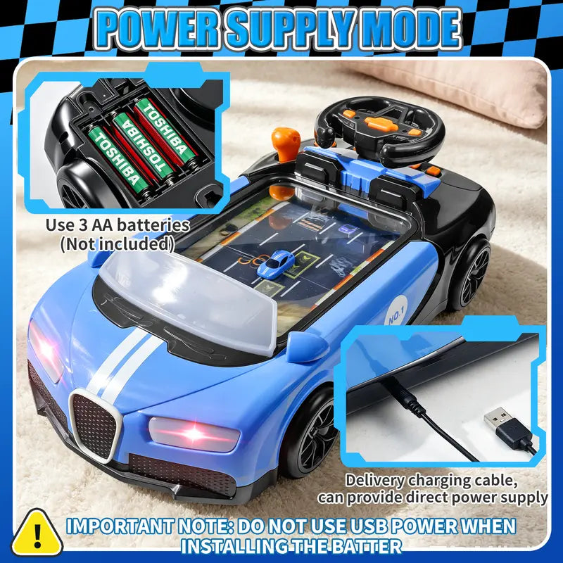 Kids Racing Steering Wheel Toy - Interactive Driving Simulator with Moving Road Track
