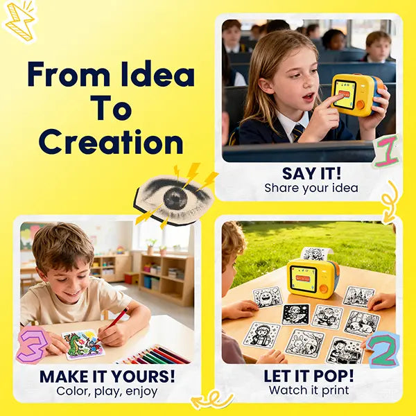 AI Voice-Powered Sticker Printer - Portable Inkless Design for Kids Ages 5+