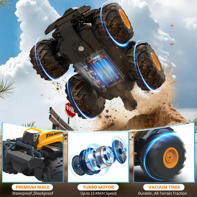 1:14 Scale 4WD Amphibious RC Monster Truck - 2.4GHz Waterproof All-Terrain Off-Road Pickup