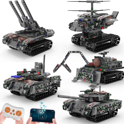 5-in-1 STEM RC Tank Building Kit, 389PCS Programmable Blocks with Remote & APP Control