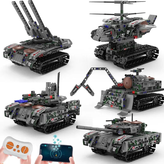 5-in-1 STEM RC Tank Building Kit, 389PCS Programmable Blocks with Remote & APP Control