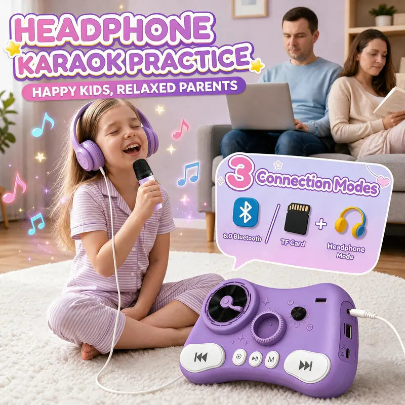 Kids Standing Karaoke Machine with 2 Microphones, Disco Lights, and Adjustable Stand