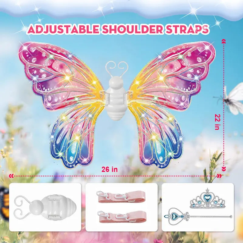 Glowing Fairy Wings for Girls Pretend Play Dress-up, Butterfly Wings for Kids Ages 3+