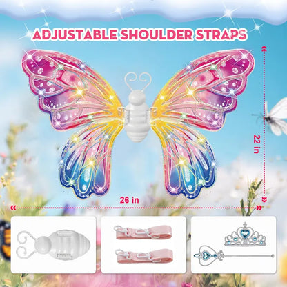 Glowing Fairy Wings for Girls Pretend Play Dress-up, Butterfly Wings for Kids Ages 3+