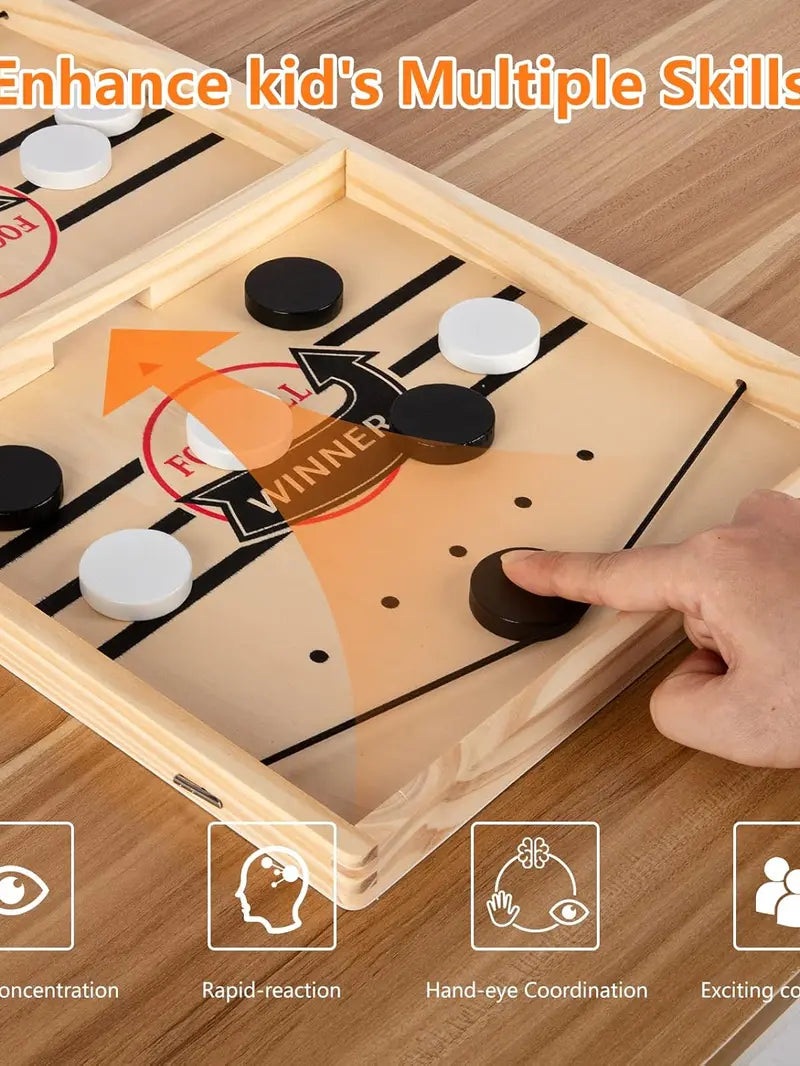 Fast Sling Puck Game - Fast-Paced Wooden Board Game for Family and Friends