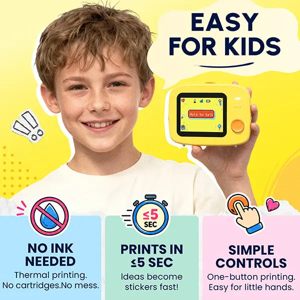 AI Voice-Powered Sticker Printer - Portable Inkless Design for Kids Ages 5+