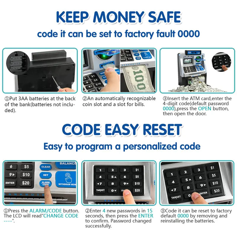 Kids Piggy Bank ATM Toy - Interactive Money Saving Bank with Password Security for Coins and Bills