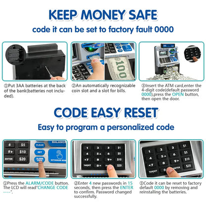 Kids Piggy Bank ATM Toy - Interactive Money Saving Bank with Password Security for Coins and Bills