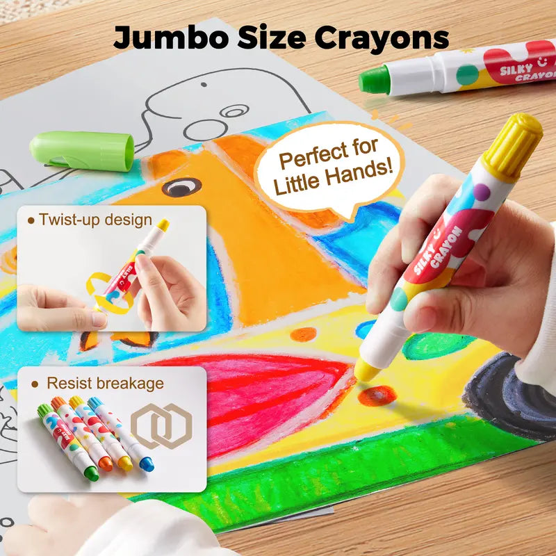 Jumbo Silky Crayons for Toddlers - Easy Grip Non-Toxic Washable Art Supplies for Kids