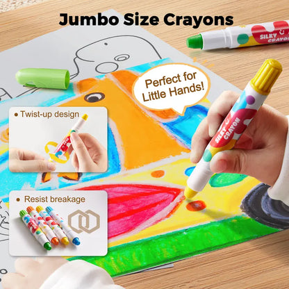 Jumbo Silky Crayons for Toddlers - Easy Grip Non-Toxic Washable Art Supplies for Kids