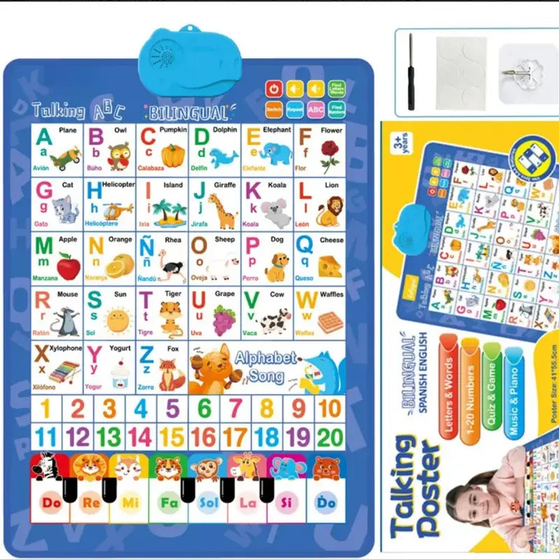 Bilingual English-Spanish Interactive Talking ABC & Number Chart Poster for Toddlers