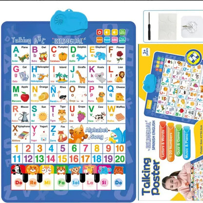 Bilingual English-Spanish Interactive Talking ABC & Number Chart Poster for Toddlers