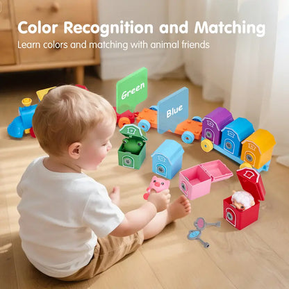 Montessori BPA-Free Farm Train Multi-Activity Playset with Animal Finger Puppets and Magnetic Blocks