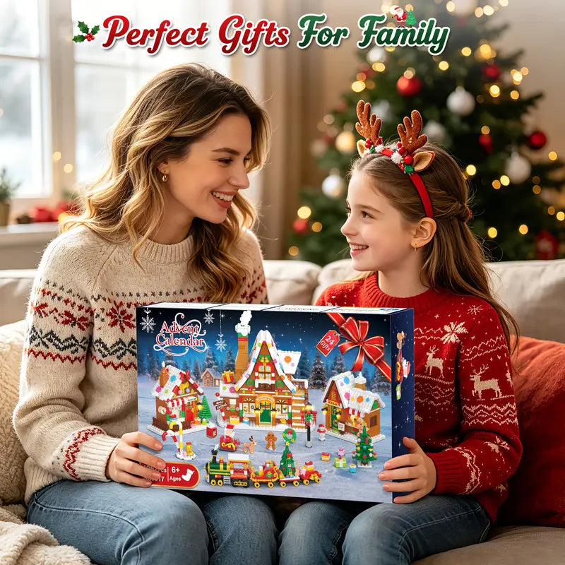 Advent Calendar 2026 Gingerbread House Building Set with Lights - 24 Days Countdown Christmas Village