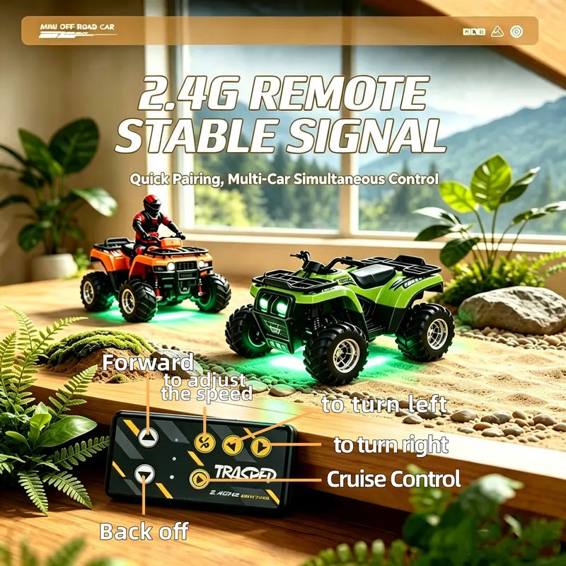 1/64 Mini RC Alloy Off-Road ATV Beach Motorcycle, 2.4GHz Metal Sand Quad Bike