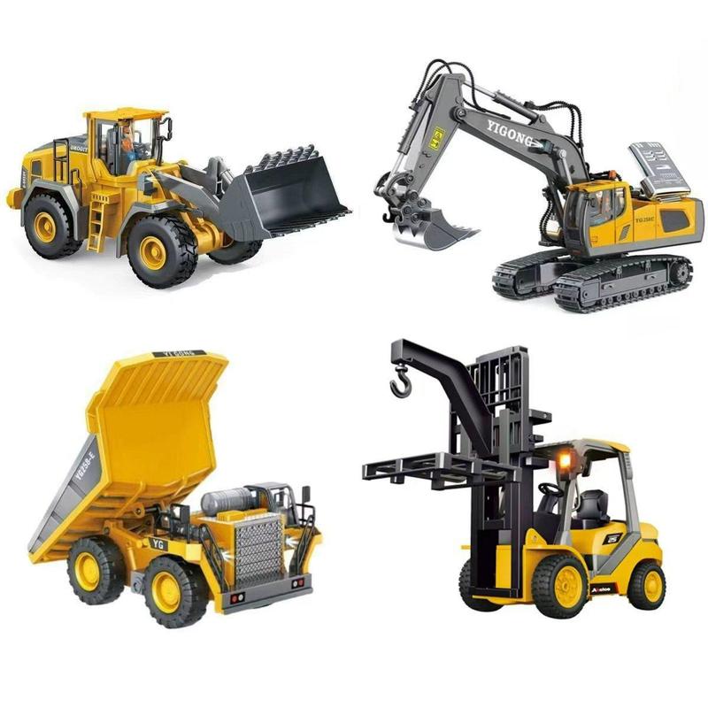 4-Pcs Remote Control Construction Vehicle Set - Metal Excavator, Loader, Dump Truck, Bulldozer
