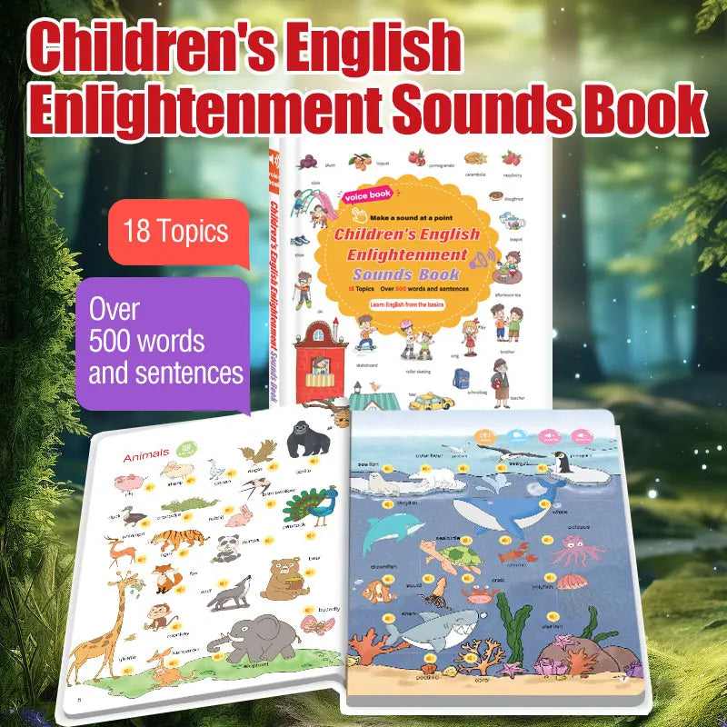 Interactive English Sound Book for Ages 1-6, Tap-to-Learn Educational Toy with 500+ Words