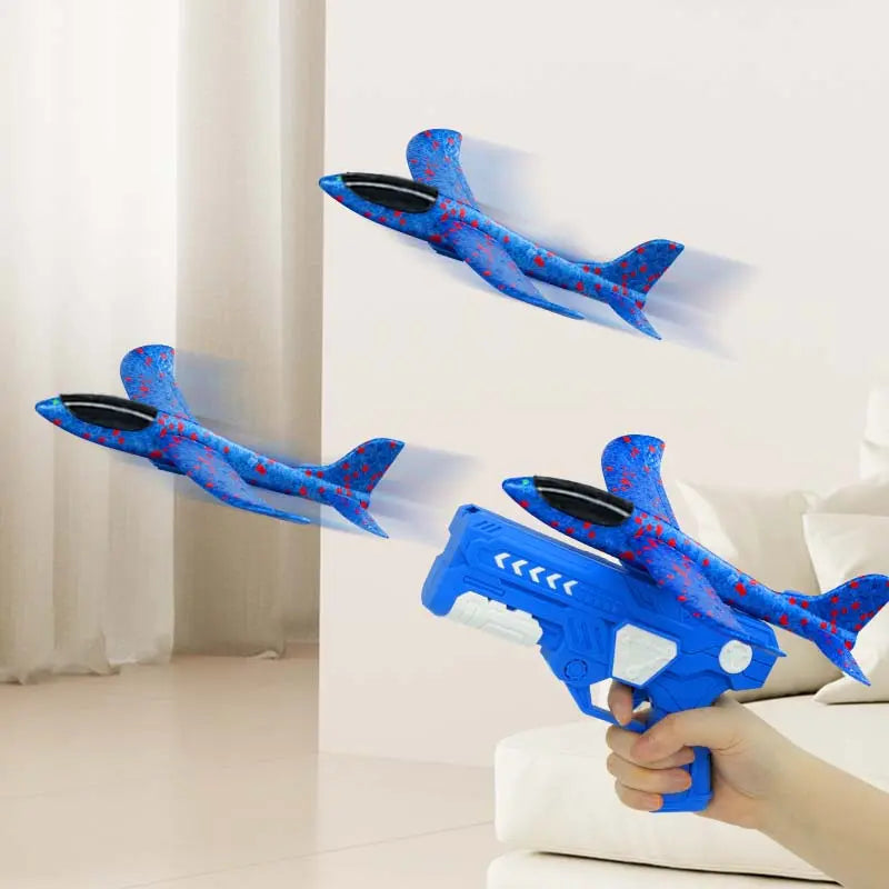 Foam Glider Airplane Launcher Toy for Kids - 9.45-inch Plane with 2 Flight Modes, 3 Aircraft Included