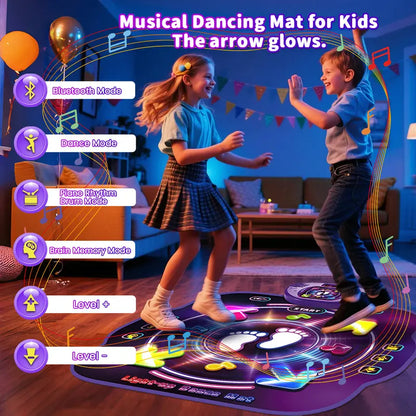Electronic Dance Mat for Kids Ages 3-12, Wireless Bluetooth Pad with 4 Light-up Buttons and 4 Game Modes