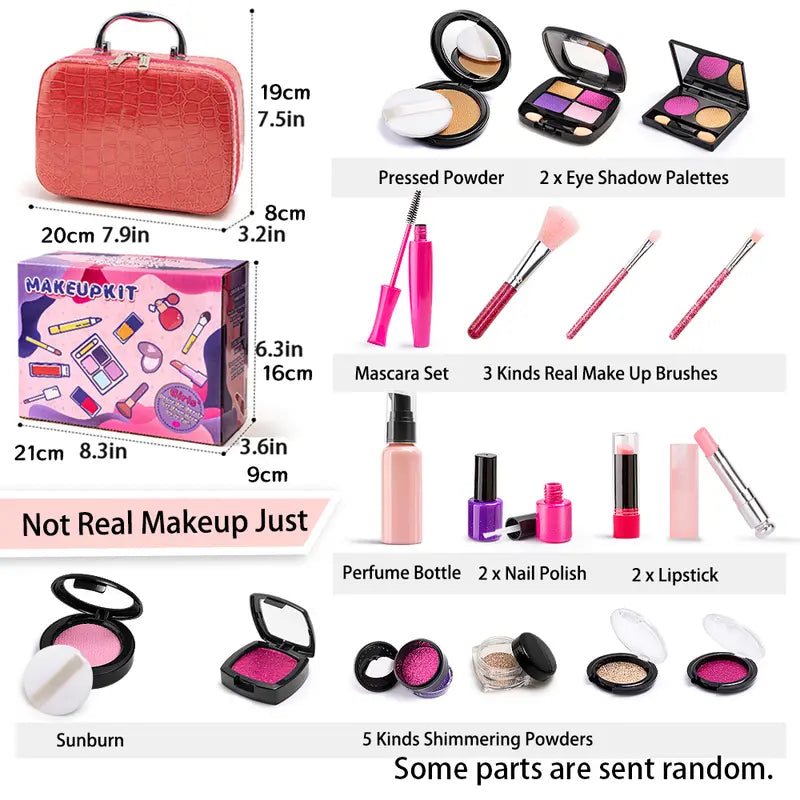 Simulated Makeup Kit - Playful Pretend Play Toys for Girls with Cosmetic Bag, Birthday Gift Ready