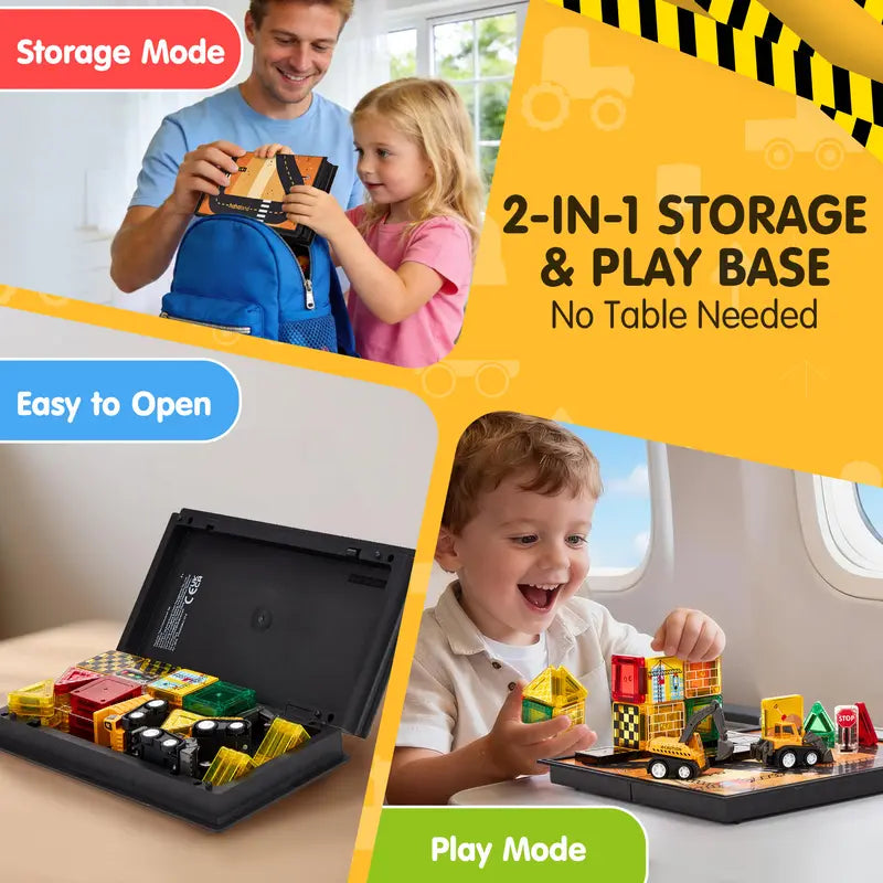 38 PCS Magnetic Tiles Road Toppers Set with Cars for Kids Ages 3-7, STEM Building Toys