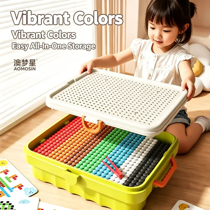 Kids Early Learning Peg Puzzles Toy - 3-Section Adjustable Table Leg DIY Pegboard Building Blocks Set