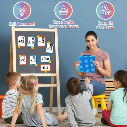 Press-to-Play Board Fidget Set with Laminated Math Flash Cards for Grades 1-6