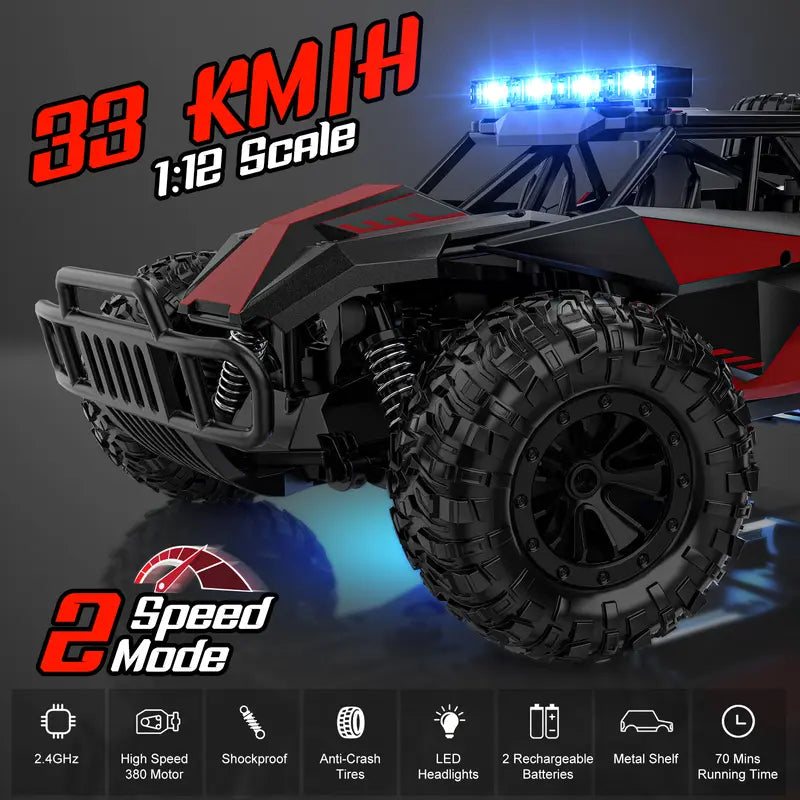 1:12 Scale Durable Remote Control Monster Truck - 2.4GHz 33KM/H High Speed RC Car