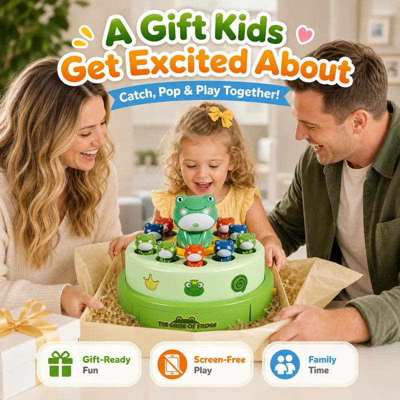 Unisex Kids' Frog Animal Bounce & Catch Board Game Toy - Musical Spinning Launcher
