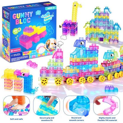 Gummy Building Blocks - Squishy Multi-color Stacking Sensory Toy for Early Learning and STEM