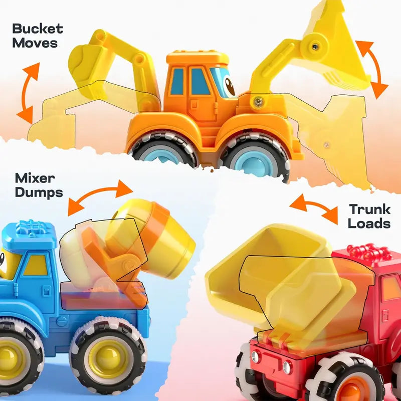 3 Pack Monster Truck Toys with Flashing LED Light Up Wheels, Construction Vehicle Set for Kids Ages 3-7