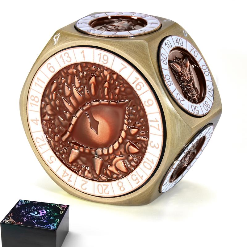 8-in-1 Heavyweight Metal Spinner Dice Set, 60mm Polyhedral Dice with 3D Monster Engravings