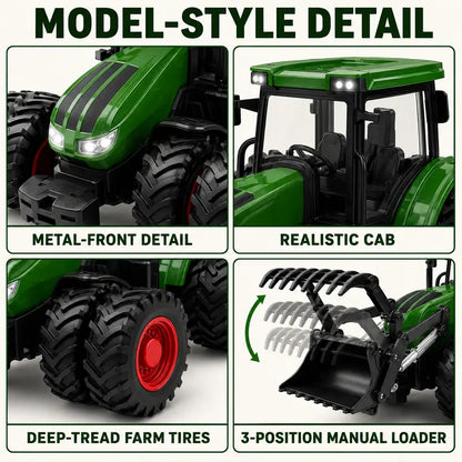 RC Farm Tractor Toy with Trailer, 2.4GHz Remote Control Vehicle Set with LED Lights