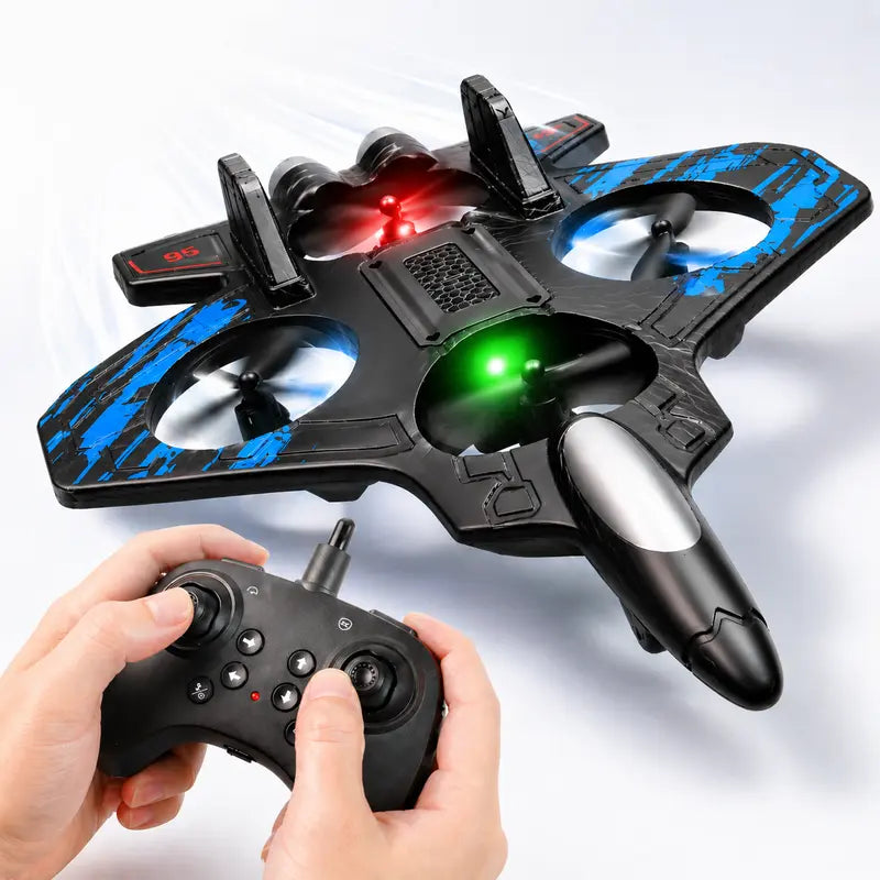 Remote Control RC Fighter Jet Drone with 360° Flips, LED Lights and Vertical Takeoff