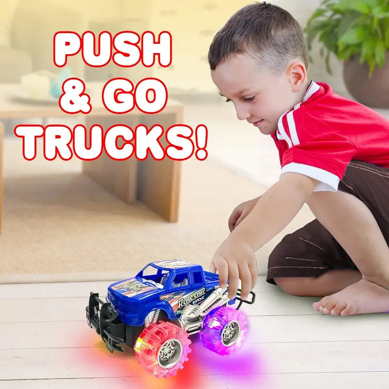 Realistic 6-inch LED Light-Up Monster Truck Playset - Rugged Design, 2-Pack
