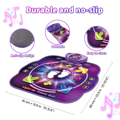 Electronic Dance Mat for Kids Ages 3-12, Wireless Bluetooth Pad with 4 Light-up Buttons and 4 Game Modes