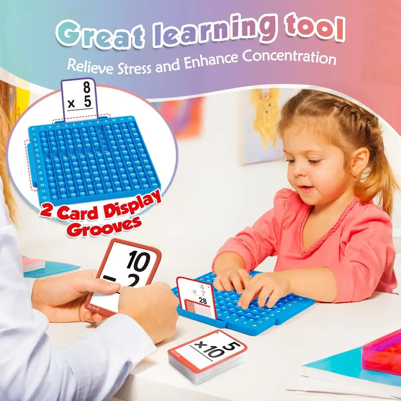 Press-to-Play Board Fidget Set with Laminated Math Flash Cards for Grades 1-6