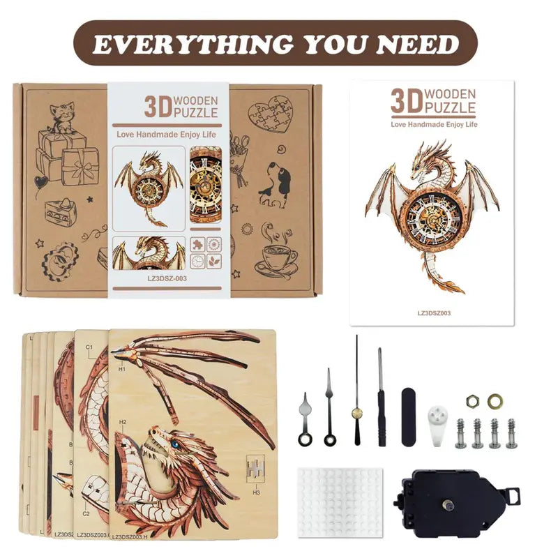 3D Mechanical Wooden Clock Kit for Adults - DIY Pendulum Clock with Roman Numerals