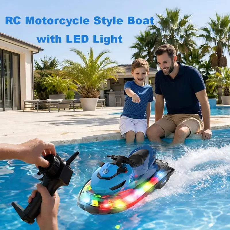 2.4GHz Learning RC Water Scooter Boat - Motorcycle Style with LED Lights and Auto-Pilot