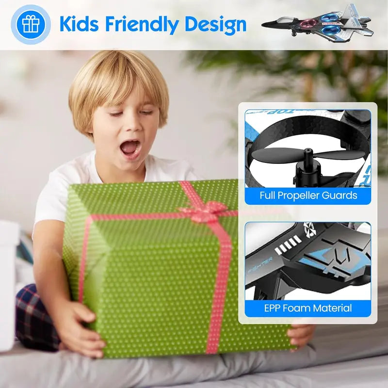 Unisex Kids RC Flying Fighter Jet Toy - Durable EVA Foam Remote Control Plane with LED Lights
