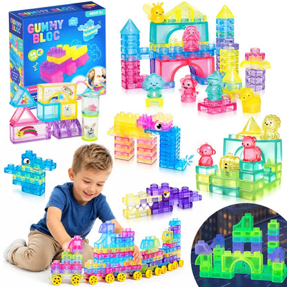 Gummy Building Blocks - Squishy Multi-color Stacking Sensory Toy for Early Learning and STEM
