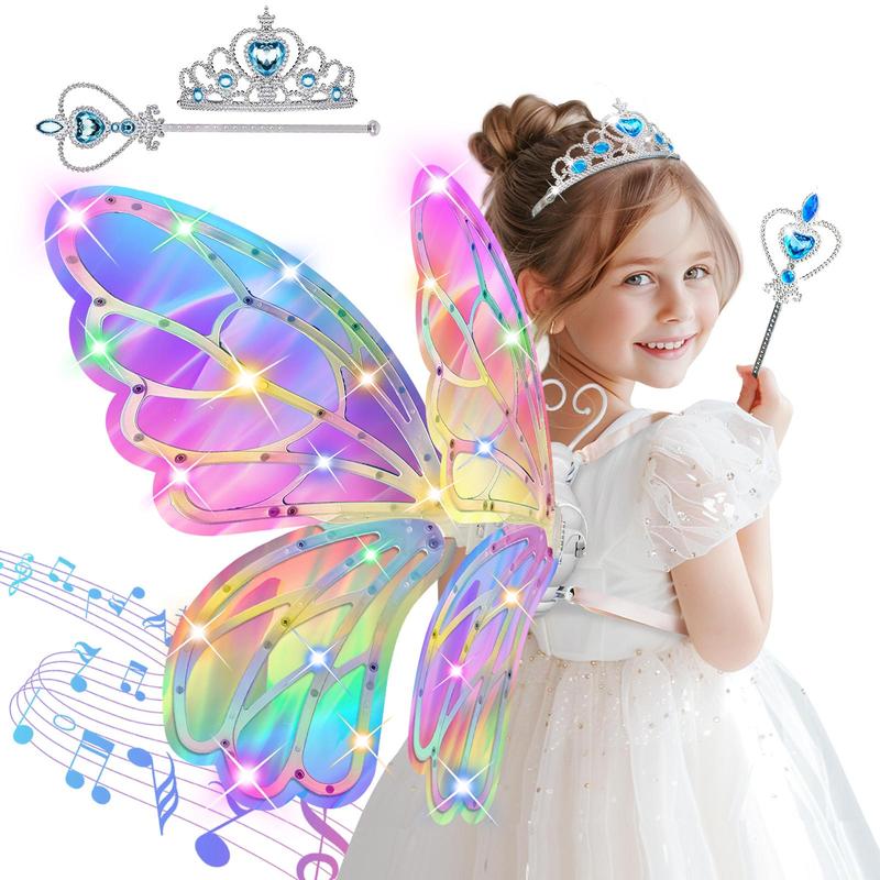 Glowing Fairy Wings for Girls Pretend Play Dress-up, Butterfly Wings for Kids Ages 3+