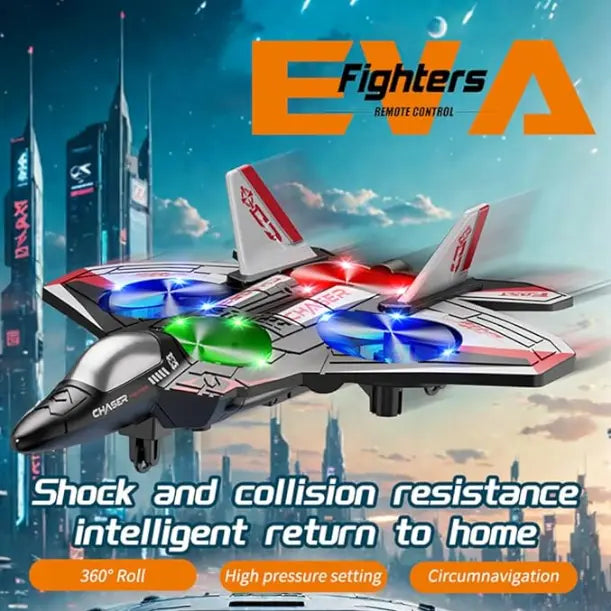 Unisex Kids RC Flying Fighter Jet Toy - Durable EVA Foam Remote Control Plane with LED Lights
