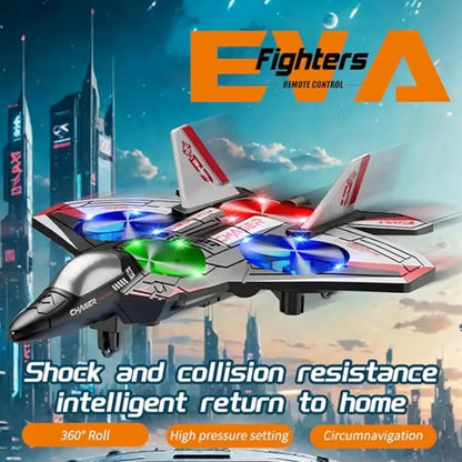 Unisex Kids RC Flying Fighter Jet Toy - Durable EVA Foam Remote Control Plane with LED Lights