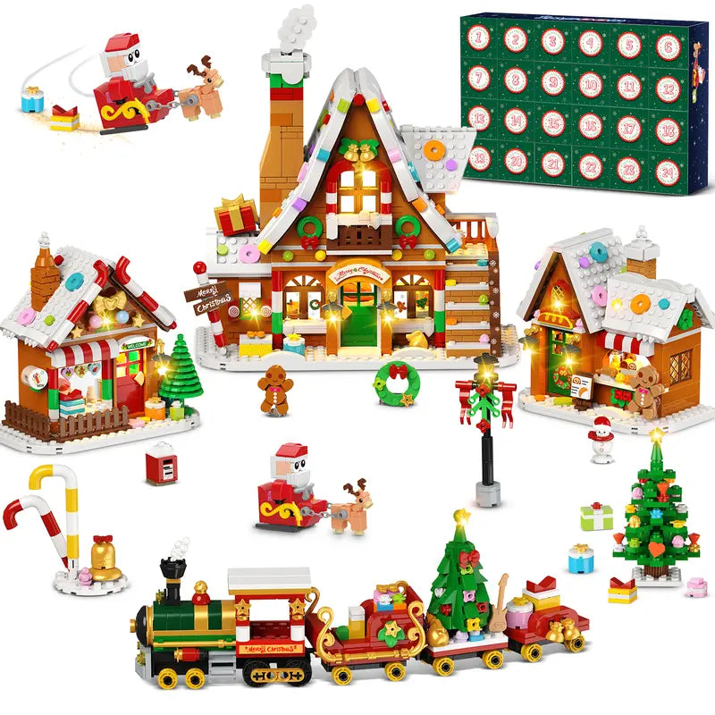 Advent Calendar 2026 Gingerbread House Building Set with Lights - 24 Days Countdown Christmas Village