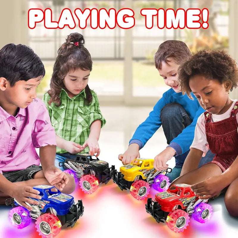 Realistic 6-inch LED Light-Up Monster Truck Playset - Rugged Design, 2-Pack