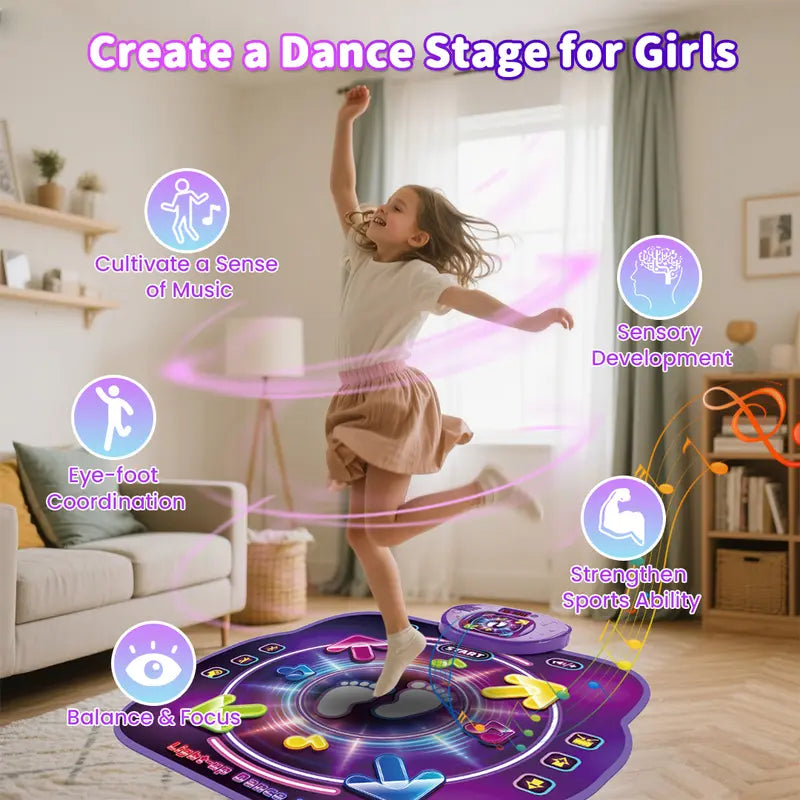 Electronic Dance Mat for Kids Ages 3-12, Wireless Bluetooth Pad with 4 Light-up Buttons and 4 Game Modes