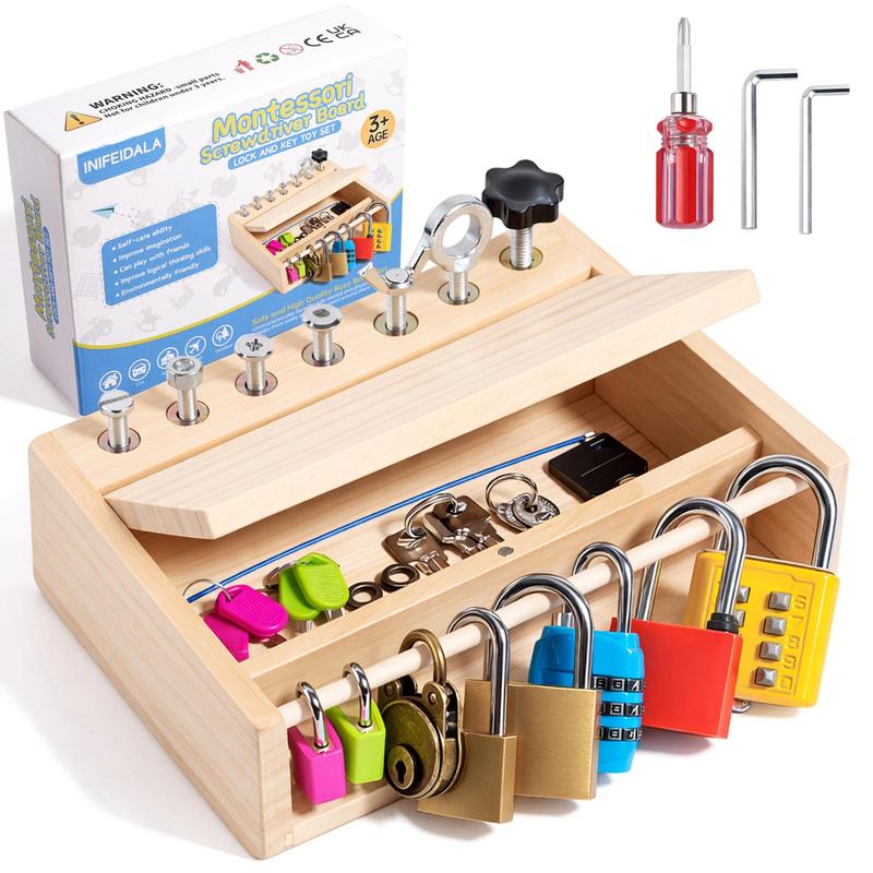 Montessori Screwdriver Board and Lock and Key Toy Set for Kids Ages 3-5